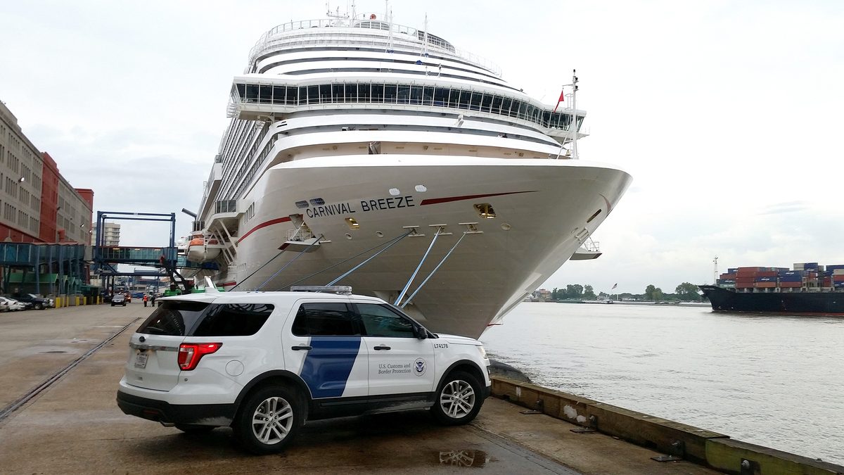A cruise ship docked at the Port of New Orleans Julia Street terminal.